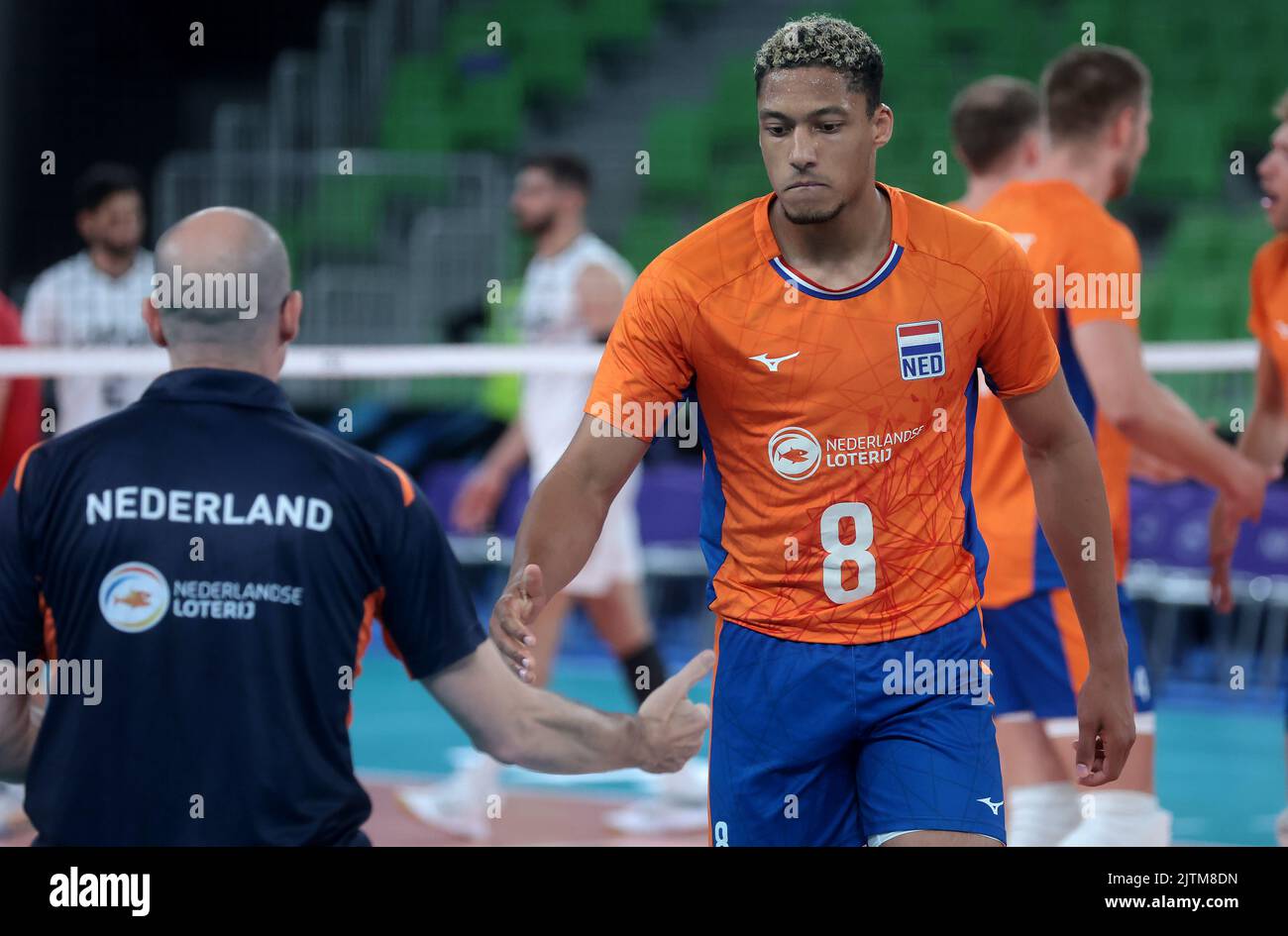 LJUBLJANA, SLOWENIEN - 31. AUGUST: Die Spieler der Niederlande feiern während der Volleyball-Weltmeisterschaft der Männer - Pool F - Vorbereitungsphase-Spiel zwischen den Niederlanden und dem Iran in der Arena Stozice am 31. August 2022 in Ljubljana, Slowenien (Foto: Borut Zivulovic/BSR Agency) Stockfoto