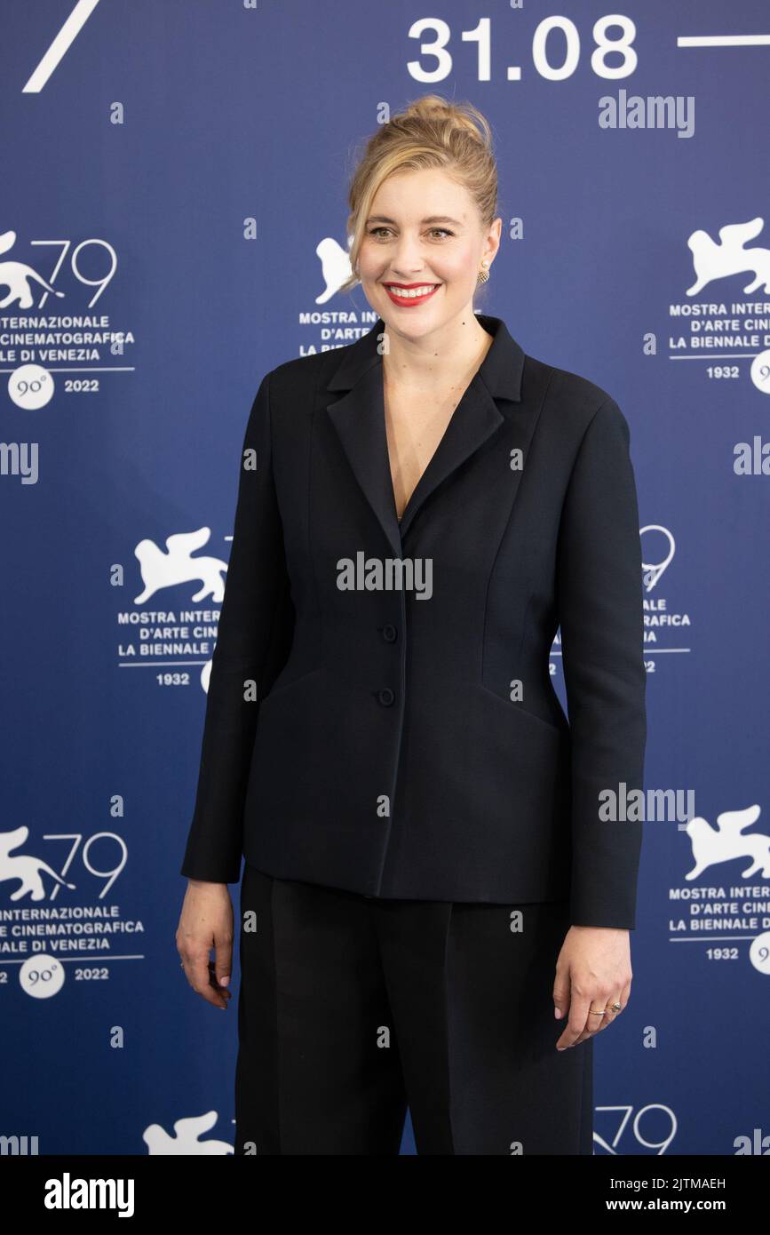 Lido Di Venezia, Italien, 31/08/2022, Greta Gerwig nimmt an der Fotozelle für den Netflix-Film 'White Noise' beim Internationalen Filmfestival Venedig 79. am 31. August 2022 in Venedig, Italien, Teil. ©Foto: Cinzia Camela. Stockfoto