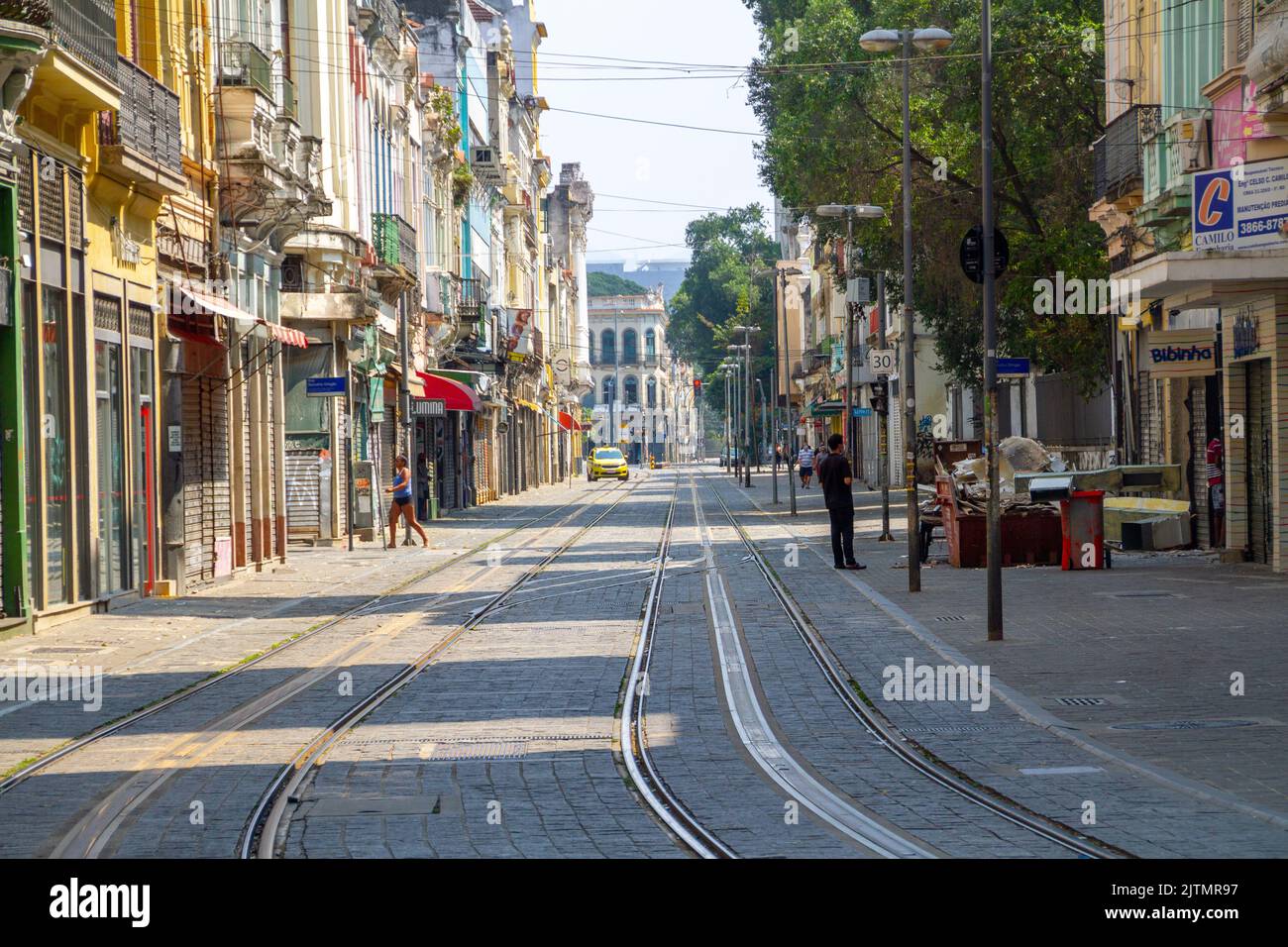 Leere Straßen in der Innenstadt von Rio de Janeiro, Brasilien - 7. September 2020: Straßen in der Innenstadt von Rio de Janeiro leer während der Coronavirus-Pandemie. Stockfoto