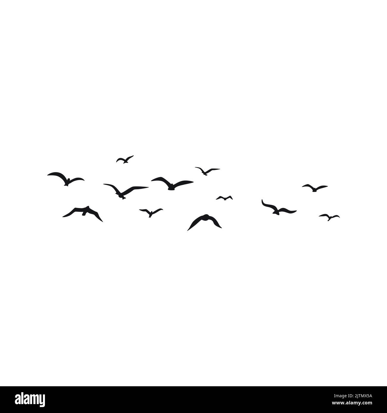 Eine Schar fliegender Silhouetten-Vögel. Vektorgrafik Stock Vektor