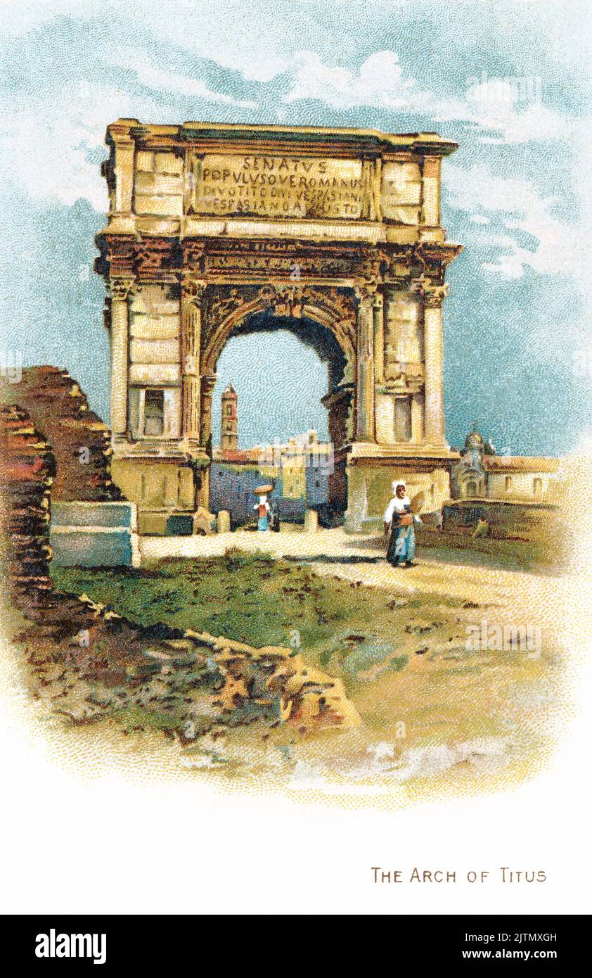 Vintage-Postkarte des Titusbogens in Rom, Italien. Stockfoto