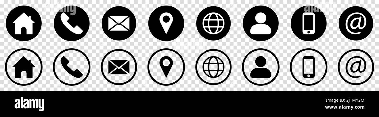 Symbole Visitenkarte. Symbole für Kontaktinformationen. Vektordarstellung auf transparentem Hintergrund isoliert Stock Vektor