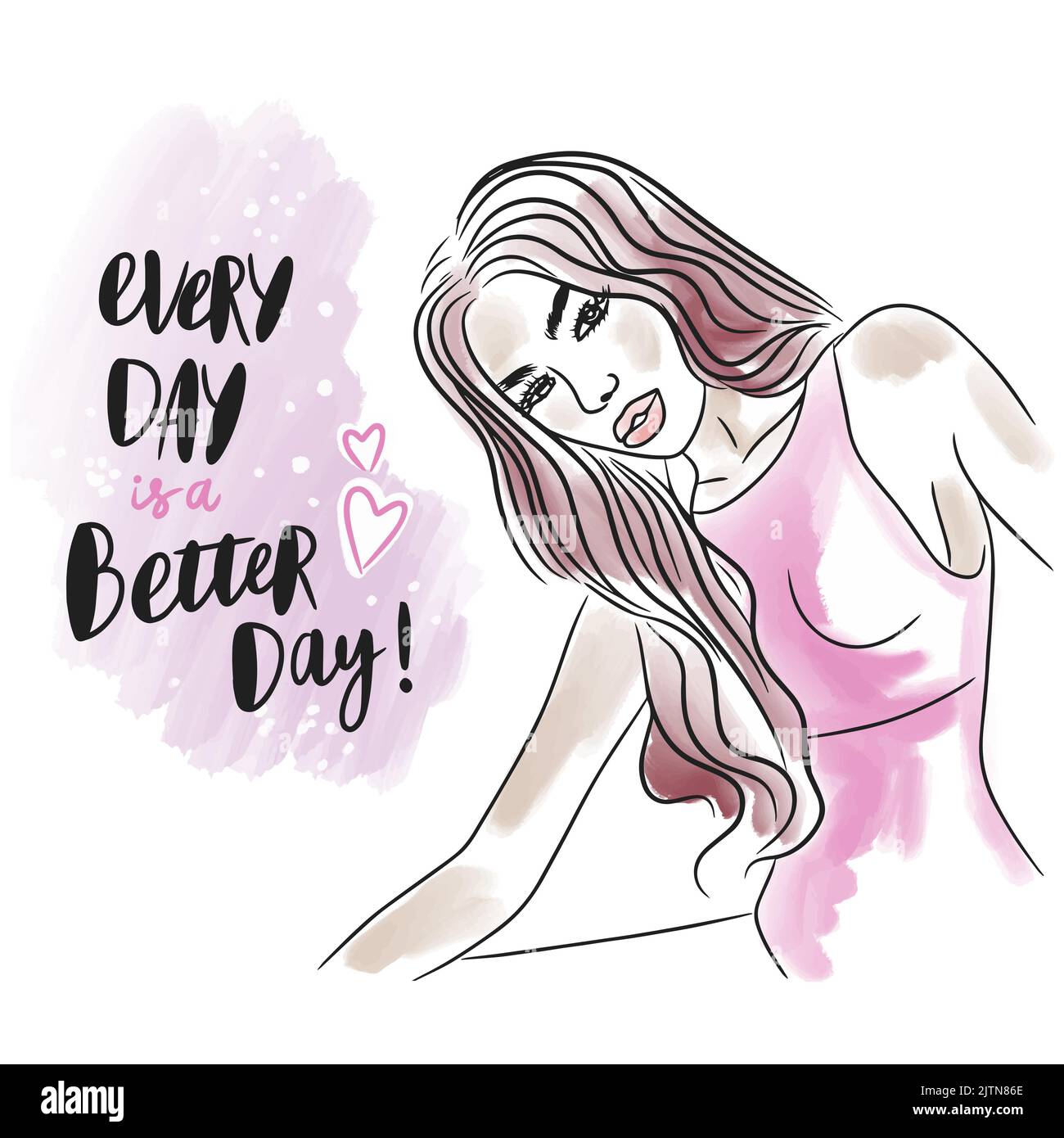 Jeder Tag ist ein besserer Tag, handschriftliche, inspirierende Zitat, schönes Mädchen, Stimmung Stock Vektor