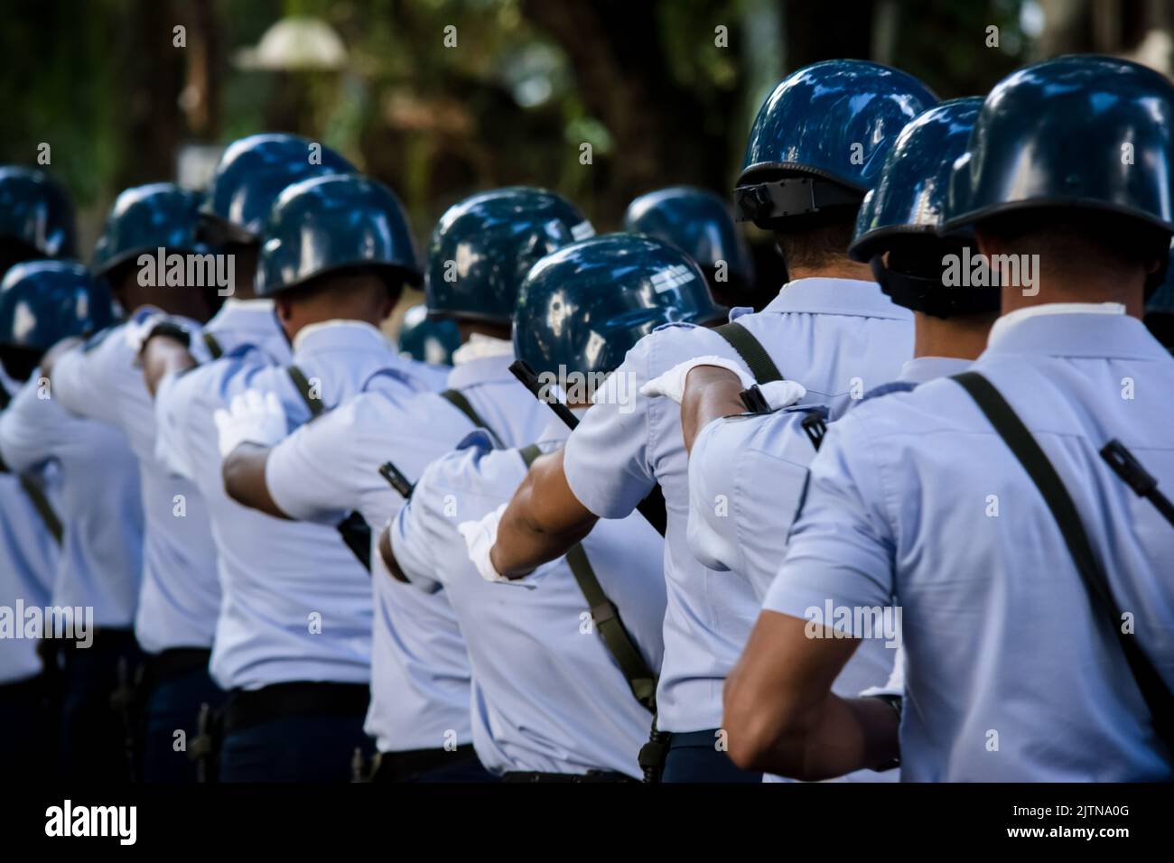 Salvador, Bahia, Brasilien - 7. September 2016: Soldaten der brasilianischen Luftfahrt während einer Militärparade zur Erinnerung an die Unabhängigkeit Brasiliens in Th Stockfoto