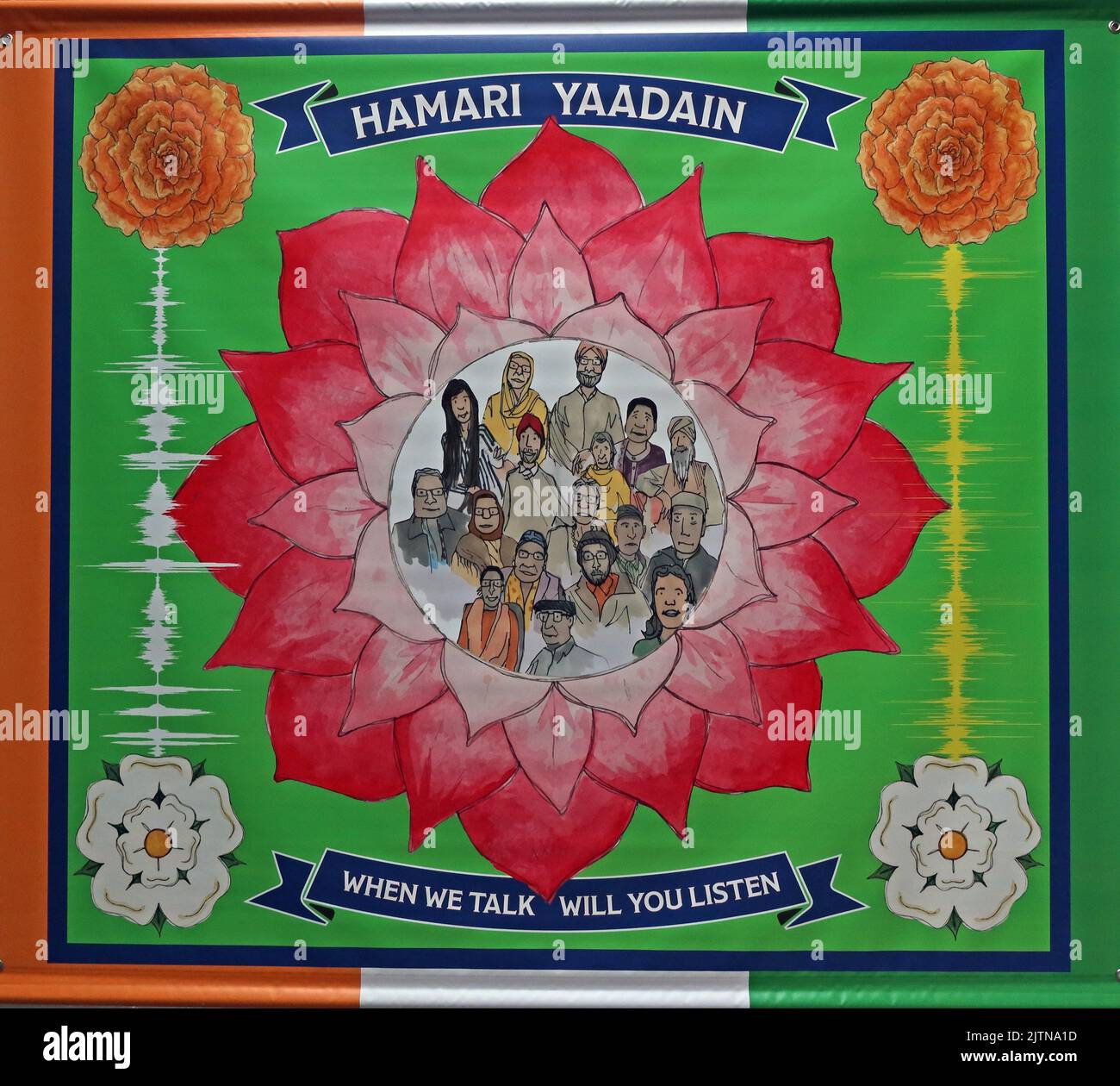 Banner für Hoffnung und Veränderung - Hamari Yaadain - Wenn wir reden, wirst du zuhören Stockfoto