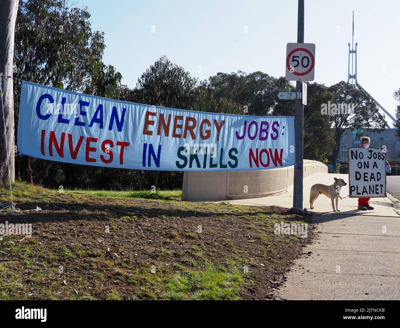 Klimaprotest auf dem Gipfel für Beschäftigung und Qualifikationen Stockfoto