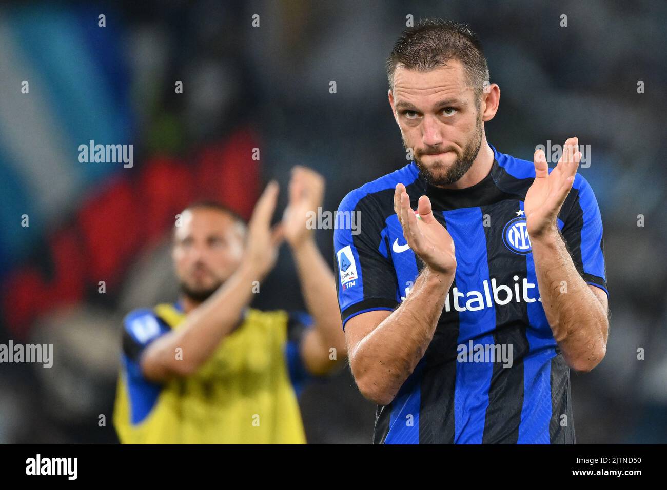 Foto Alfredo Falcone/LaPresse 26 Agosto 2022 - Roma, Italia - Sport, calcio - Lazio vs Inter - Campionato italiano di calcio Serie A Tim 2022/2023 - Stadio Olimpico. Nella foto: Stefan De Vrij vom FC Internazionale Foto Alfredo Falcone/LaPresse 26. August 2022 Rom, Italien - Sport, calcio - Lazio vs Inter - Italienische Serie A Fußballmeisterschaft 2022/2023 - Olympiastadion. Im Bild: Stefan De Vrij vom FC Internazionale Stockfoto