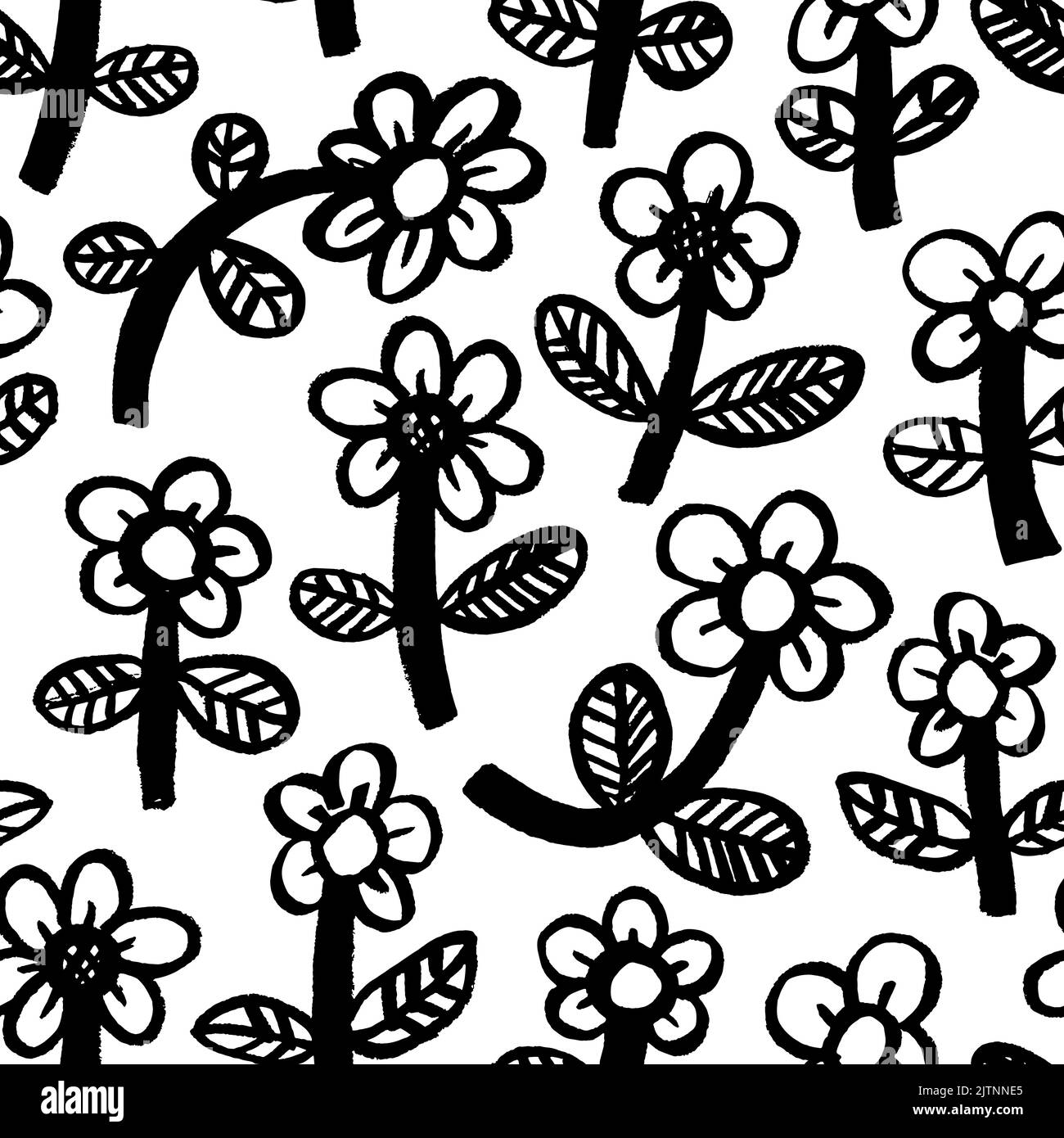 Nahtloses Muster mit handgezeichneten Cartoon-Blumen. Stock Vektor