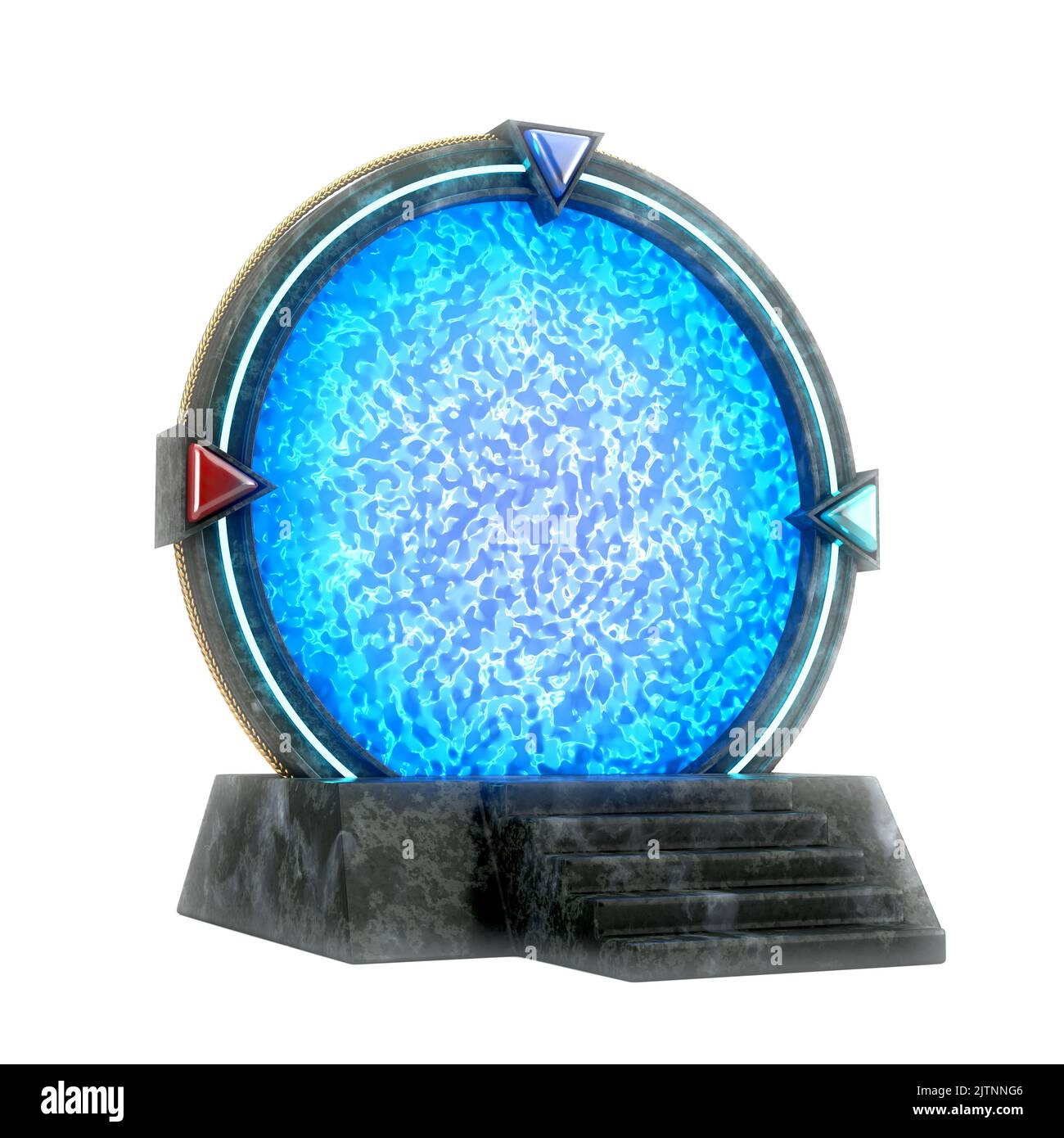 Stone Space Gate Portal zu anderen Welten und Universum auf weißem Hintergrund. 3D Rendering Stockfoto