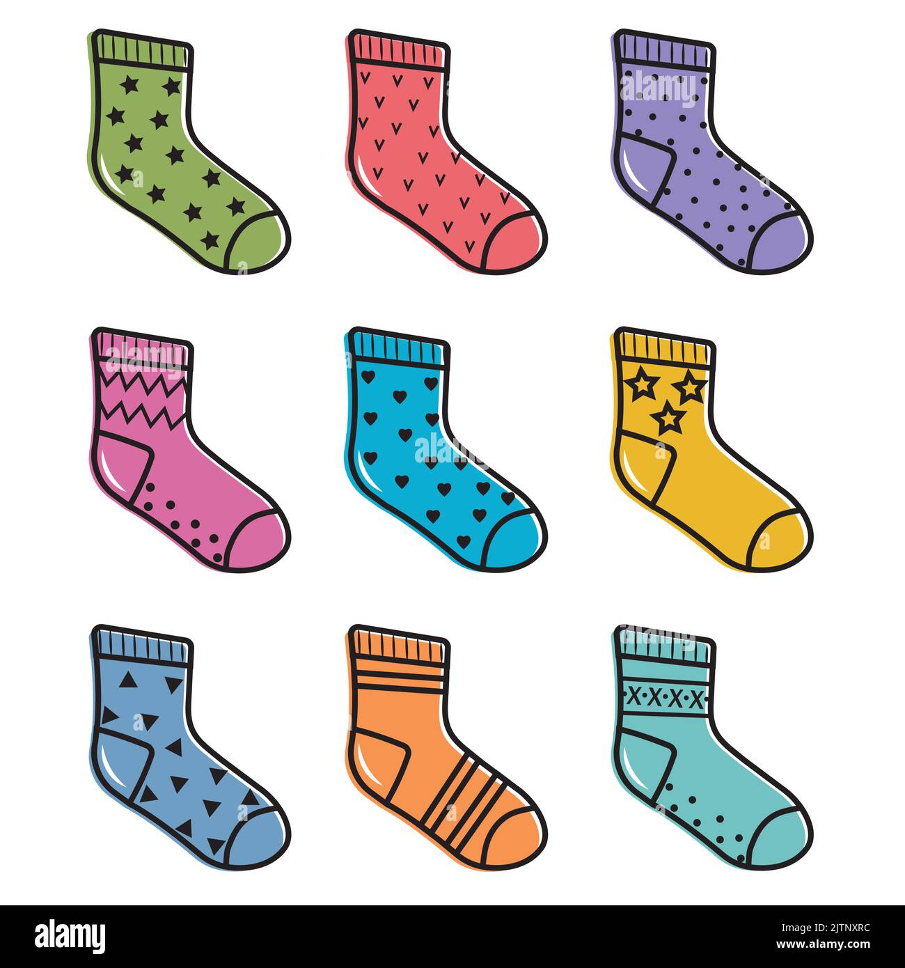 Farbige Kindersocken, Vektor isolierte Cartoon-Stil Illustration. Stock Vektor