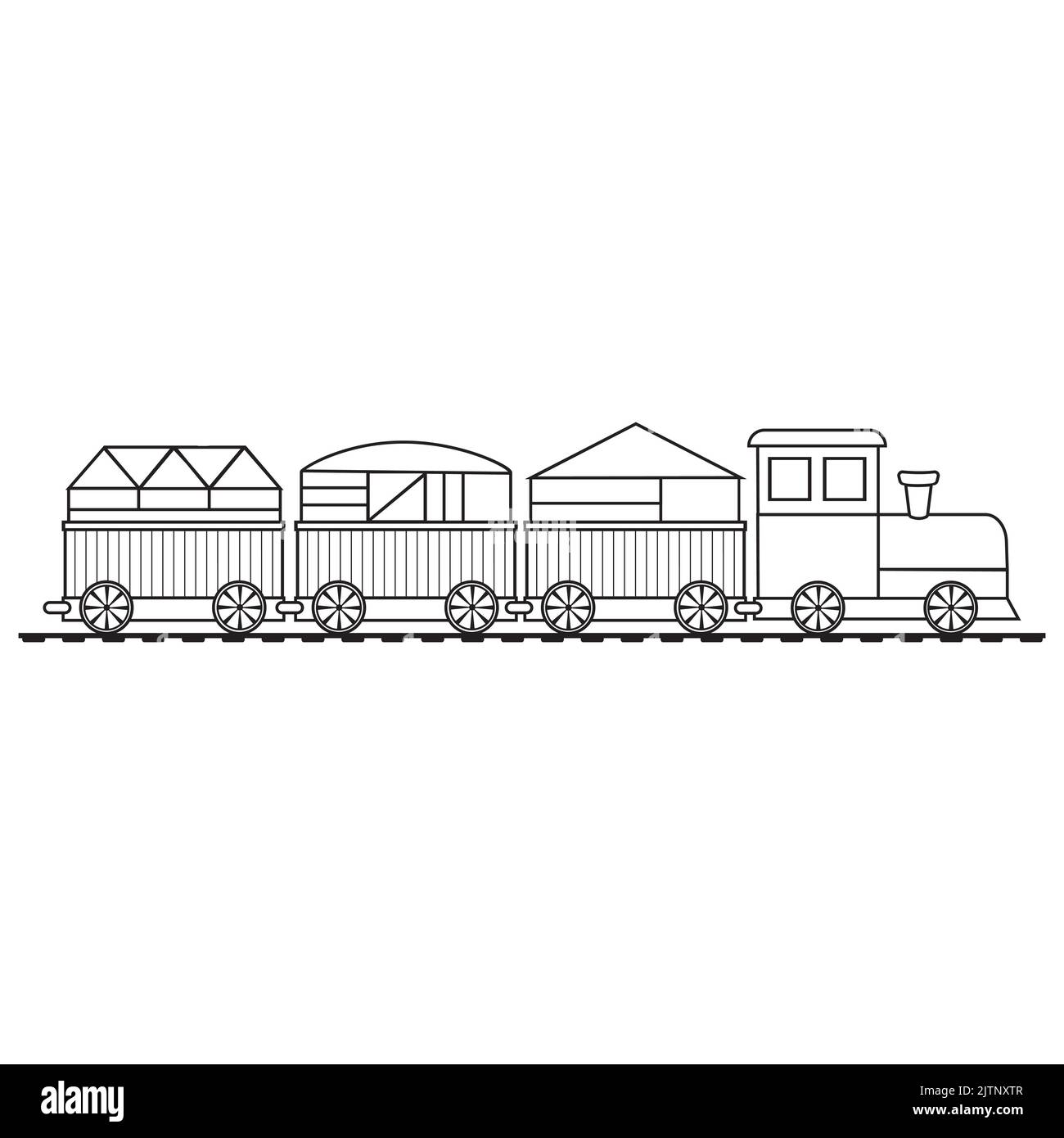 Malbuch für Kinder Zug, schwarze Kontur Linie, Vektor isoliert Doodle Illustration. Stock Vektor