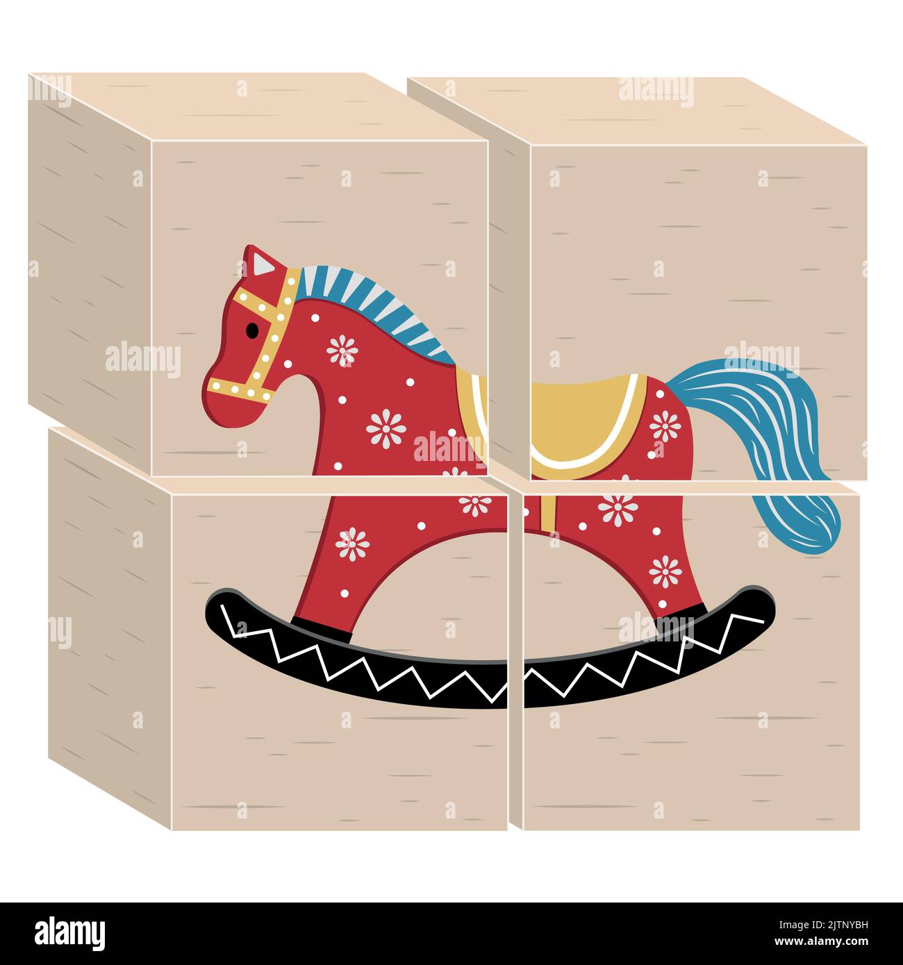 Holz Lernspielzeug für Kinder Würfel mit einem Pferd, Farbe Vektor Illustration. Stock Vektor