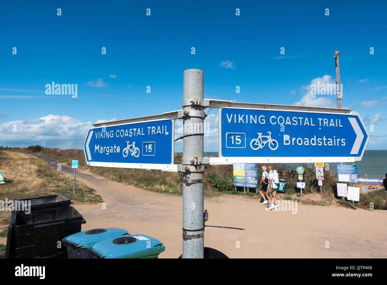 Viking Coastal Trail Wegbeschreibung zum Radweg in Botany Bay mit Schildern nach Broadgate und Margate Stockfoto