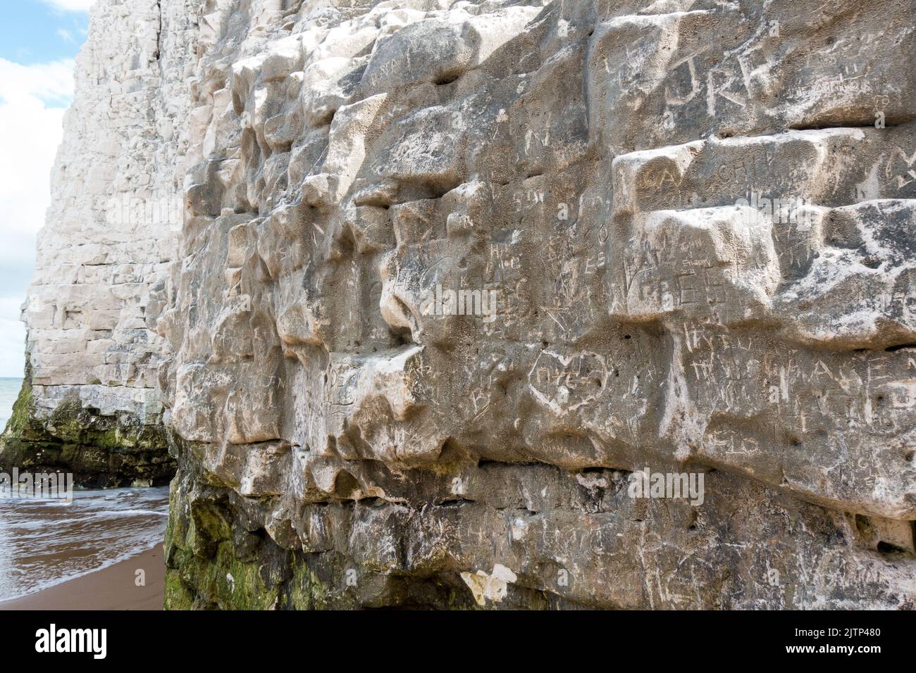 Details der weißen Kreidefelsen in Botany Bay, Kent, Großbritannien Stockfoto