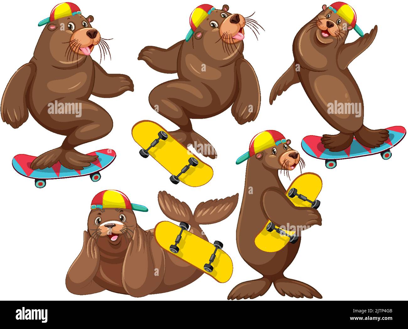 Satz von verschiedenen Seelöwen Cartoon-Figuren Illustration Stock Vektor