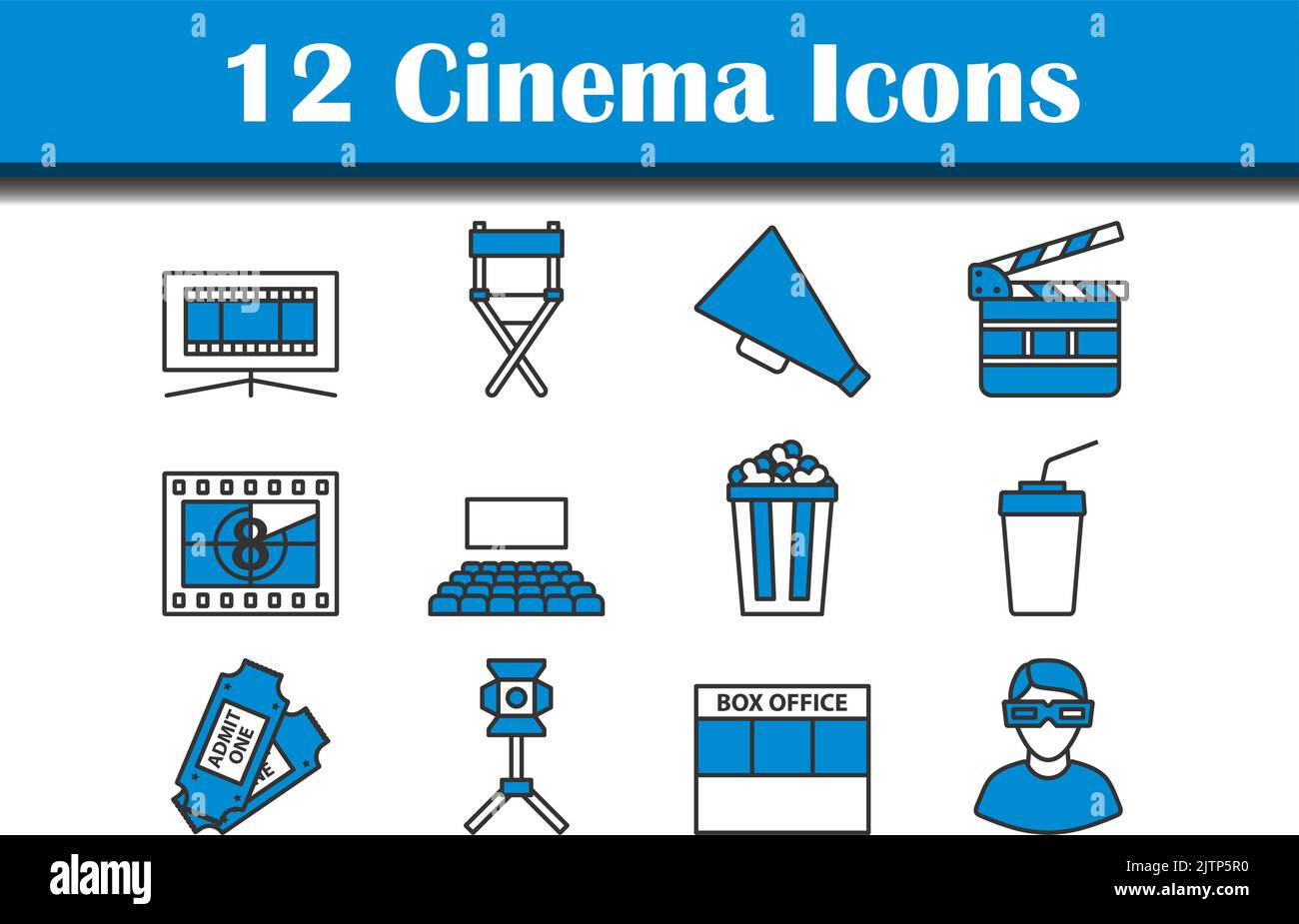 Cinema Icon Set. Editierbare Fett Formatigte Kontur Mit Farbfüllungsdesign. Vektorgrafik. Stock Vektor