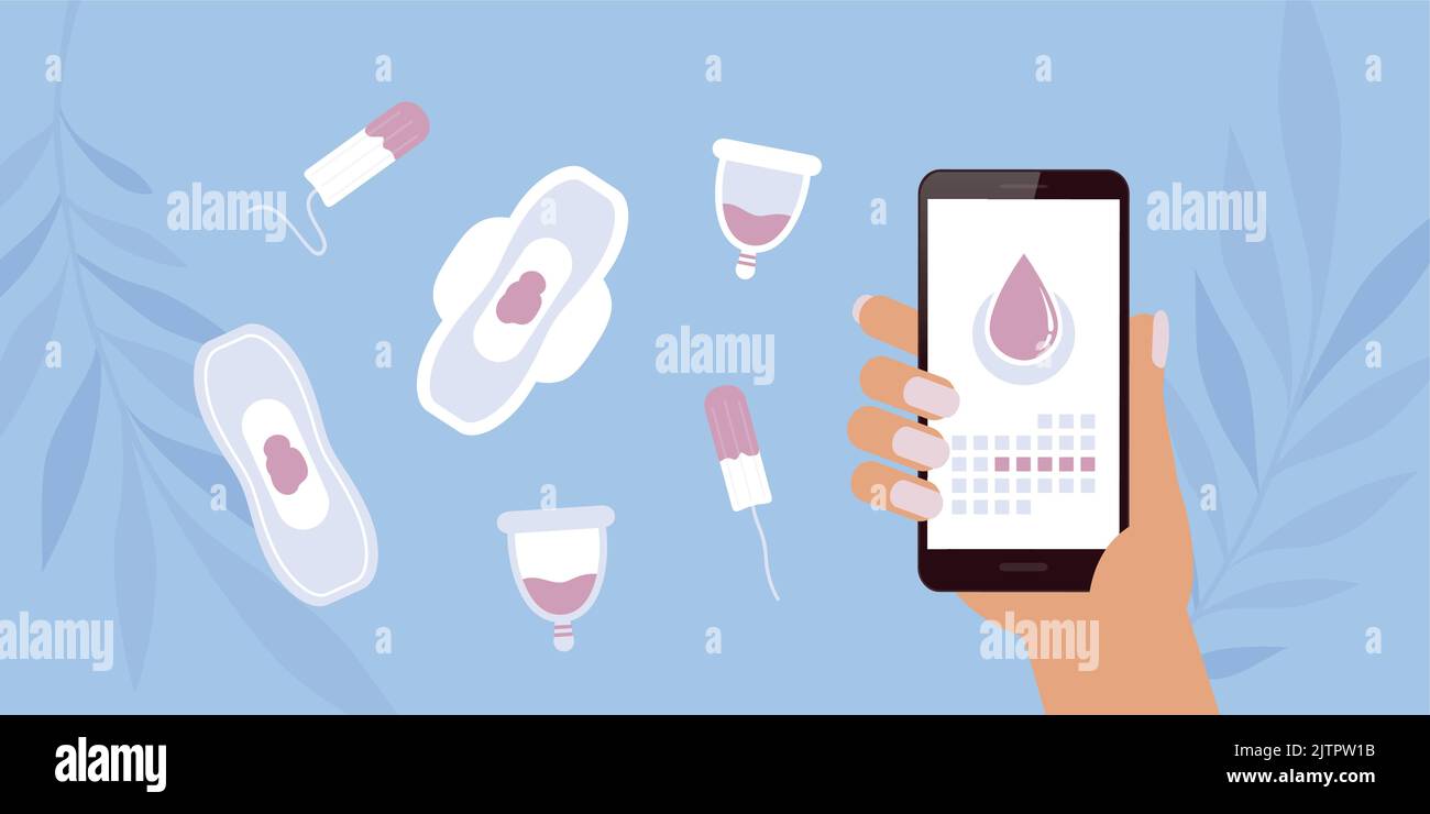 Weibliche Hygieneprodukte Menstruation Handy-App-Kalender Stock Vektor