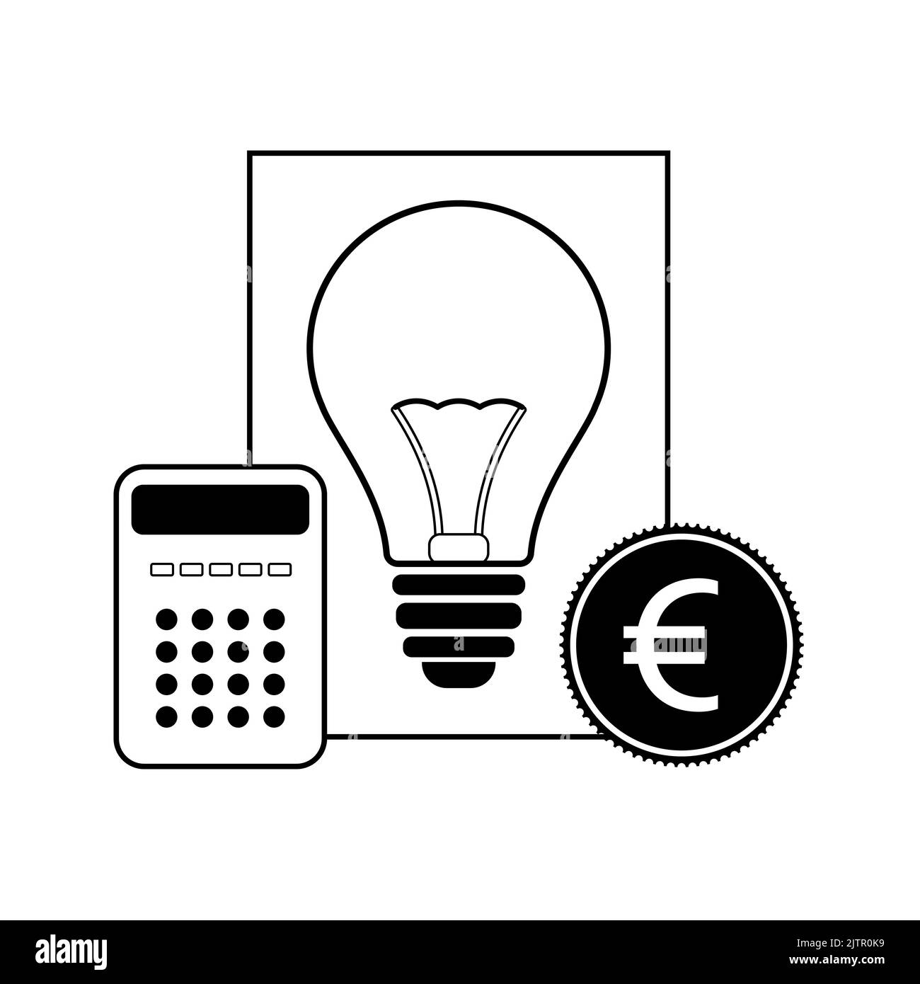 Energiepreiskonzept. Symbol für Rechnung, Glühbirne, Euro-Münze und Taschenrechner. Flache Vektorgrafik Stock Vektor