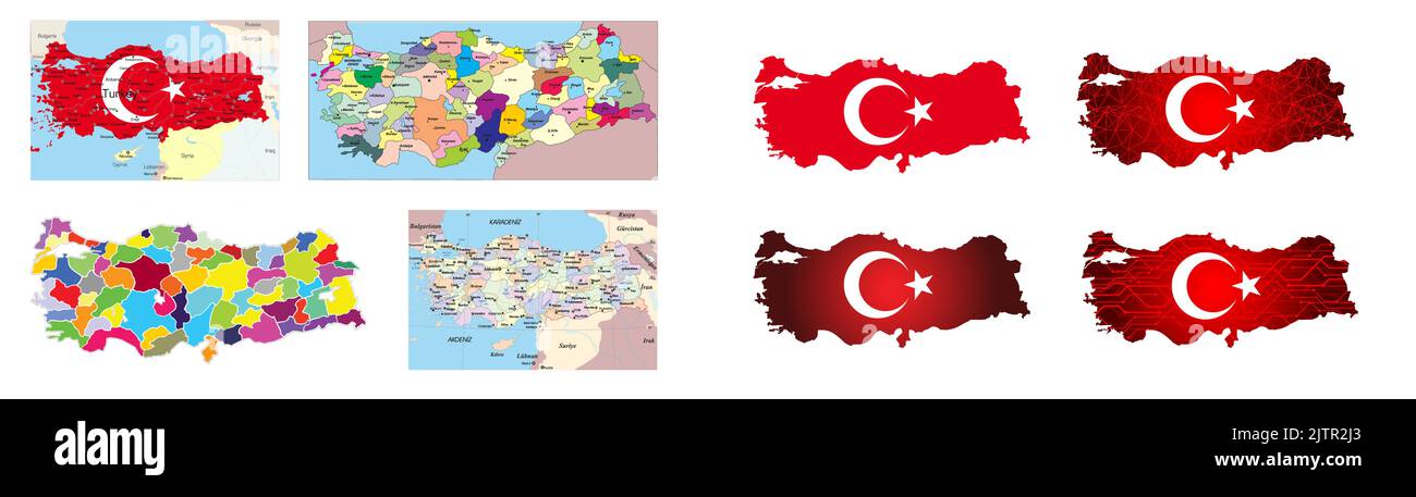 Türkei Karte mit Flagge. Vektorgrafik. Flagge der Türkei, Nationalflagge der Türkei. Vektor. Stock Vektor
