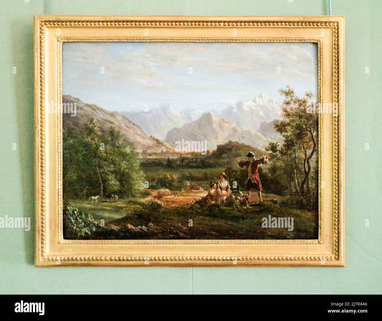 Schloss VON VOLTAIRE in LA FERNEY-VOLTAIRE : Jean HUBER (1721-1786) 'Voltaire accueillant les paysans' Stockfoto