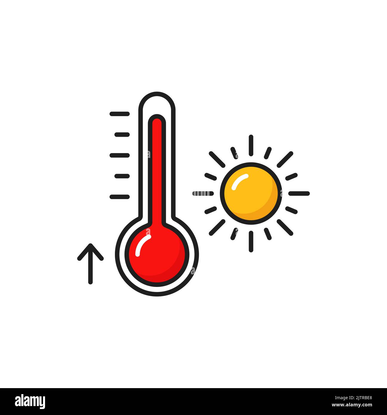 Wetterprognose Temperaturthermometer, Farbsymbol, Vektor-Piktogramm. Wettervorhersage Sommertemperatur und Sonnensymbol für App und Web-Widget Stock Vektor