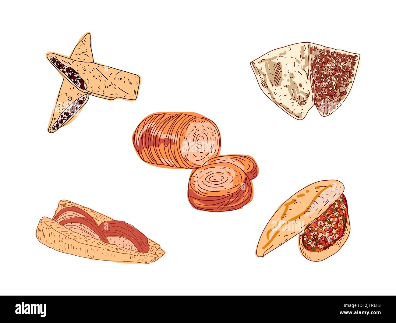 Handgezeichnetes Vektordesign von Kokorec. Designelemente für Fast Food-Menüs. Gestaltungselement für Poster, Menü, Flyer, Banner, Menü, Paket. Vektor. Stock Vektor