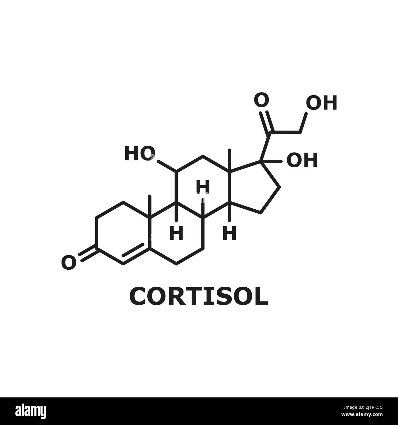 Chemisches Molekül des Hormons der Nebennieren Cortisol isolierte Struktur in Linie Art. Vektor-Steroid-Hormon Cortisol oder Hydrocortison strukturelle f Stock Vektor