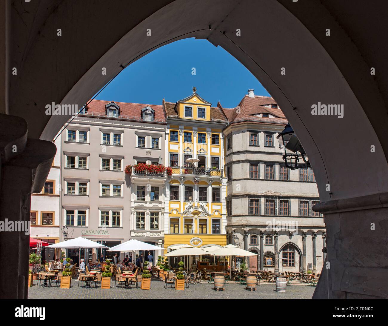 Zeile Häuser am Untermarkt, Görlitz (Görlitz), Deutschland Stockfoto