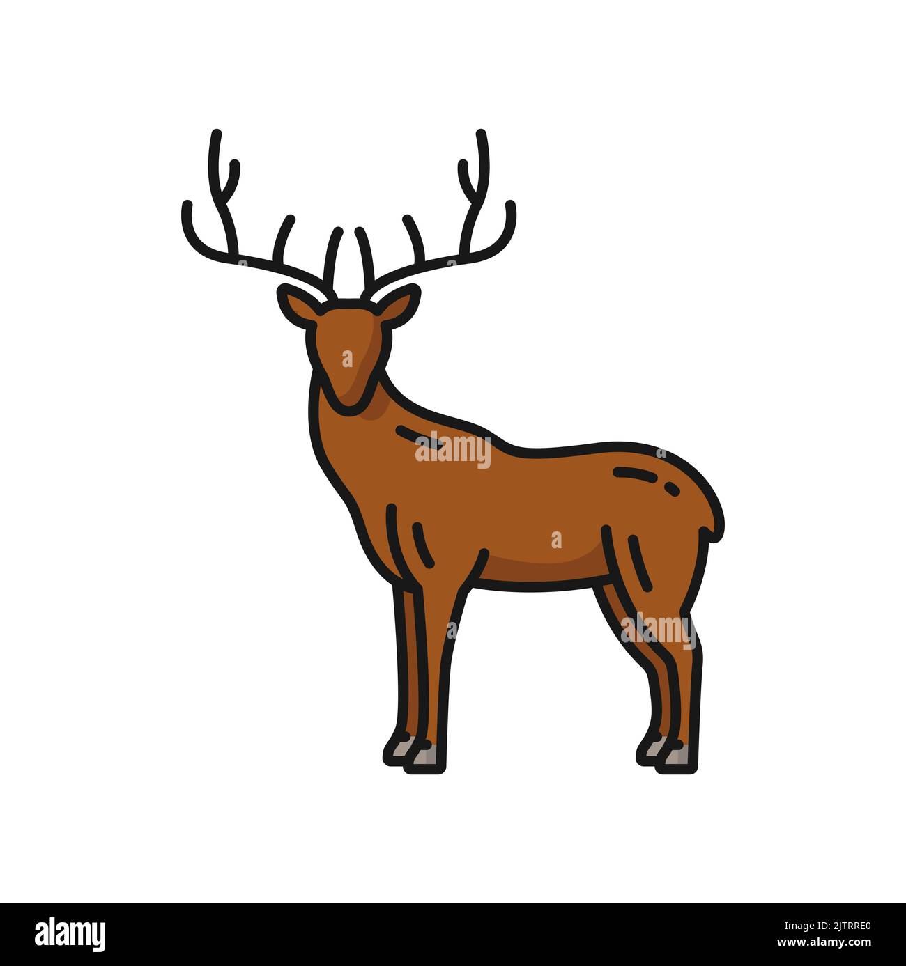 Wild Wild Tier mit Geweih isoliert Farbe Umriss Symbol. Vector Nord Hirsch-Hirsch mit Geweih, gehörnte Rentier, Elch oder Bock, deutsche Wildtierhirsche Stock Vektor