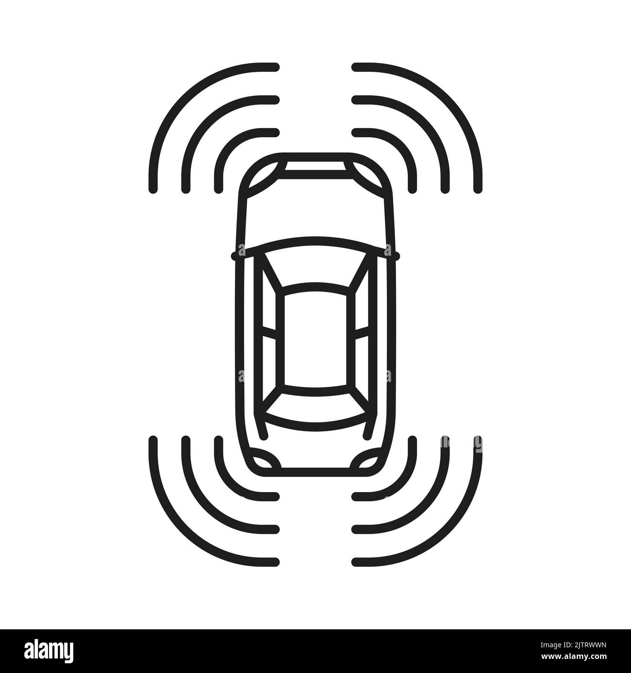 Fahrerloses Auto-Symbol, selbstfahrender autonomer intelligenter Transport, Vektor-KI-Antrieb. Fahrerloses Auto oder mobiles Fahrzeug mit Sensorsteuerung und Datensignalen, Stock Vektor