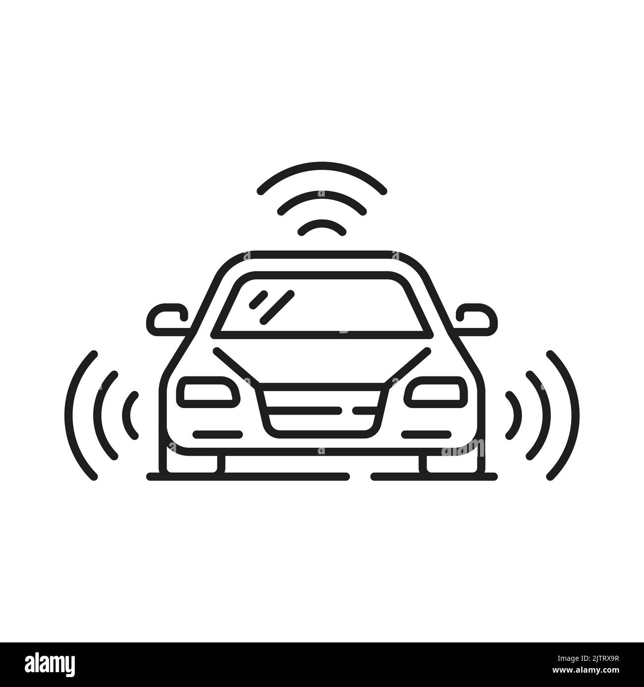 Fahrerloses Auto oder selbstfahrendes Fahrzeug Symbol mit intelligenten Sensoren, Vektor Zukunftstechnologie. Selbstfahrendes Auto oder autonomes Fahrzeug mit automatischem Transport Stock Vektor