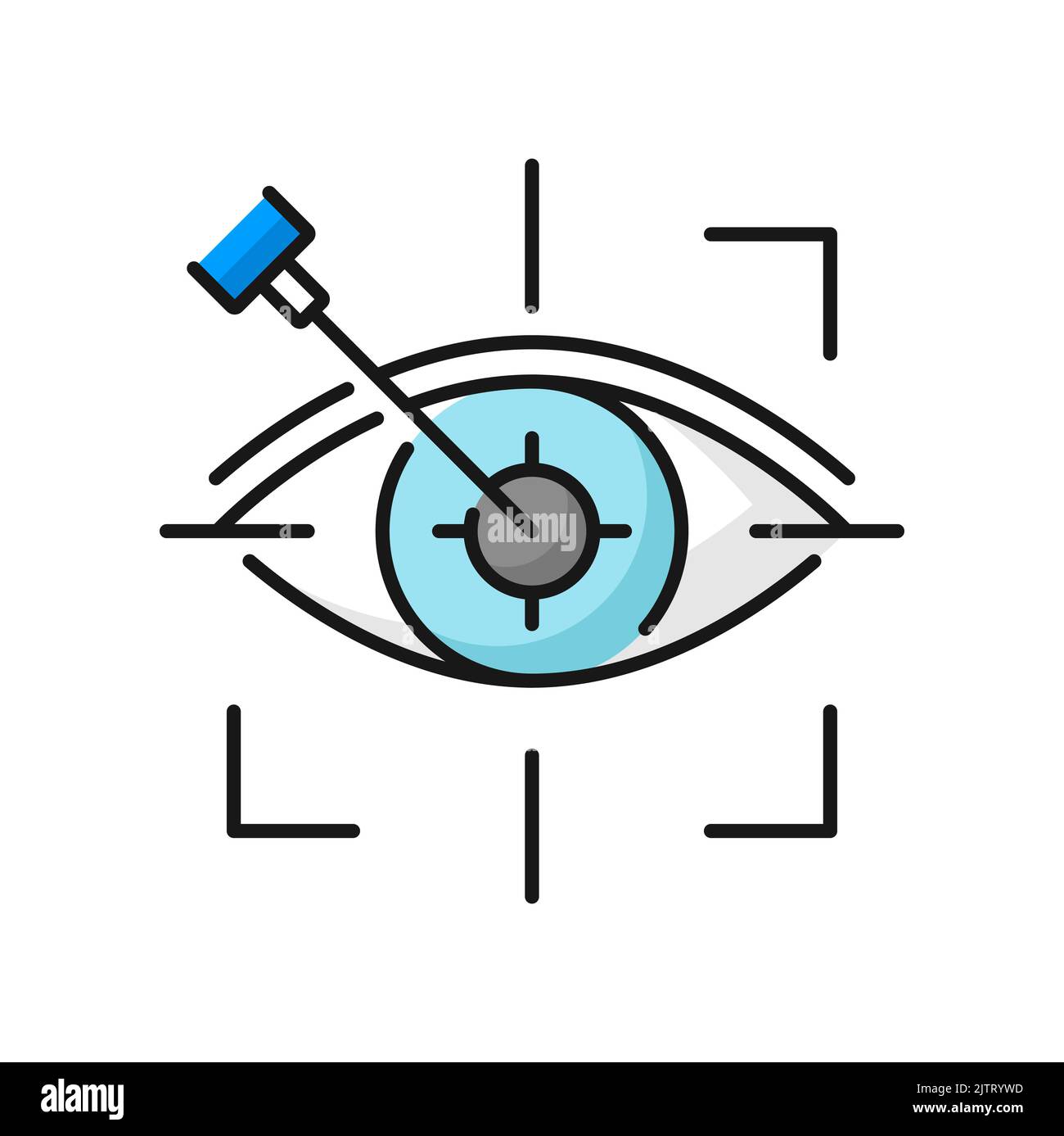 Augenlaserchirurgie, Augenheilkunde lasik-Behandlungssymbol, Vektor-Vision-medizinische Korrektur. Liniensymbol für Augenlaseroperationen bei Hornhauterkrankungen oder Myopieoperationen auf der Netzhaut, refraktive Augenkorrektur Stock Vektor