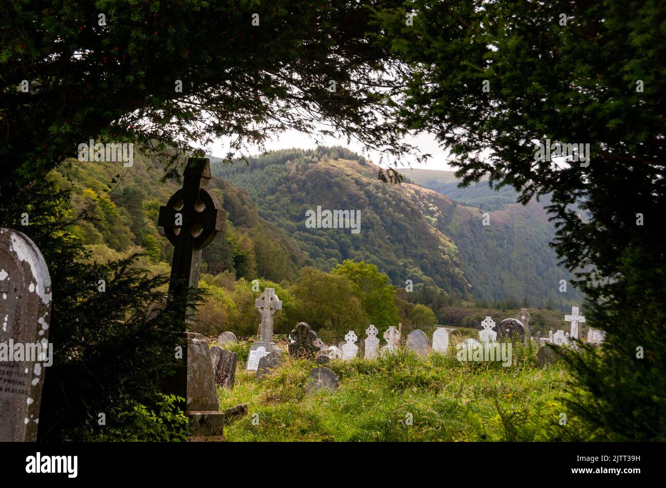 Wicklow Mountains von Glendalough in Irland aus gesehen. Stockfoto