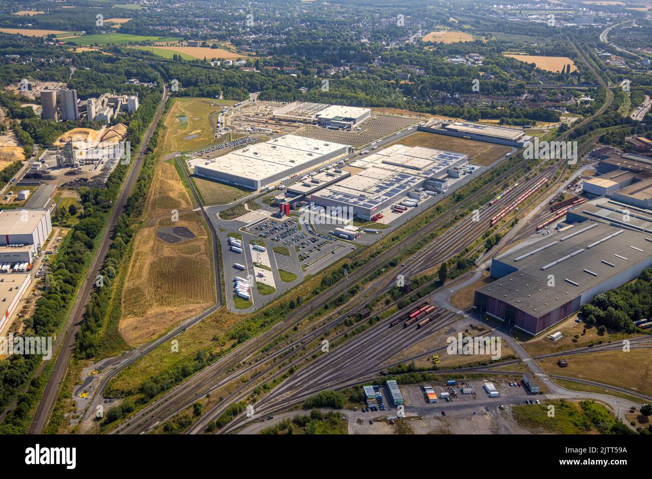 Luftaufnahme, Industriegebiet WestfalenhÃ¼tte, Baustelle Prologis Park Dortmund DC2, Rewe Logistik, WalzwerkstraÃŸe corner SinterstraÃŸe, B Stockfoto