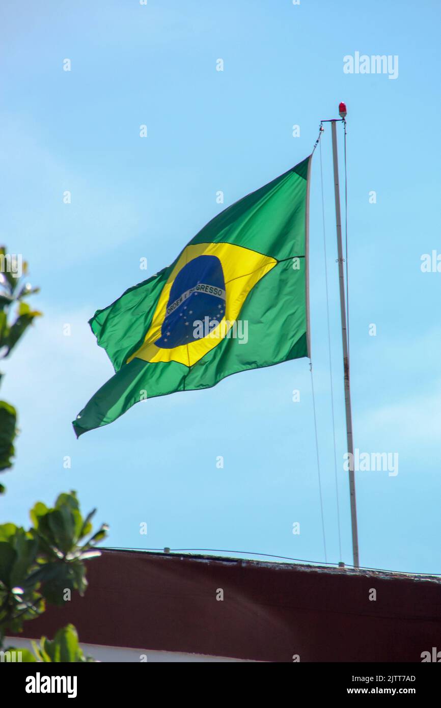 Brasilianische Flagge im Freien in Rio de Janeiro Brasilien. Stockfoto