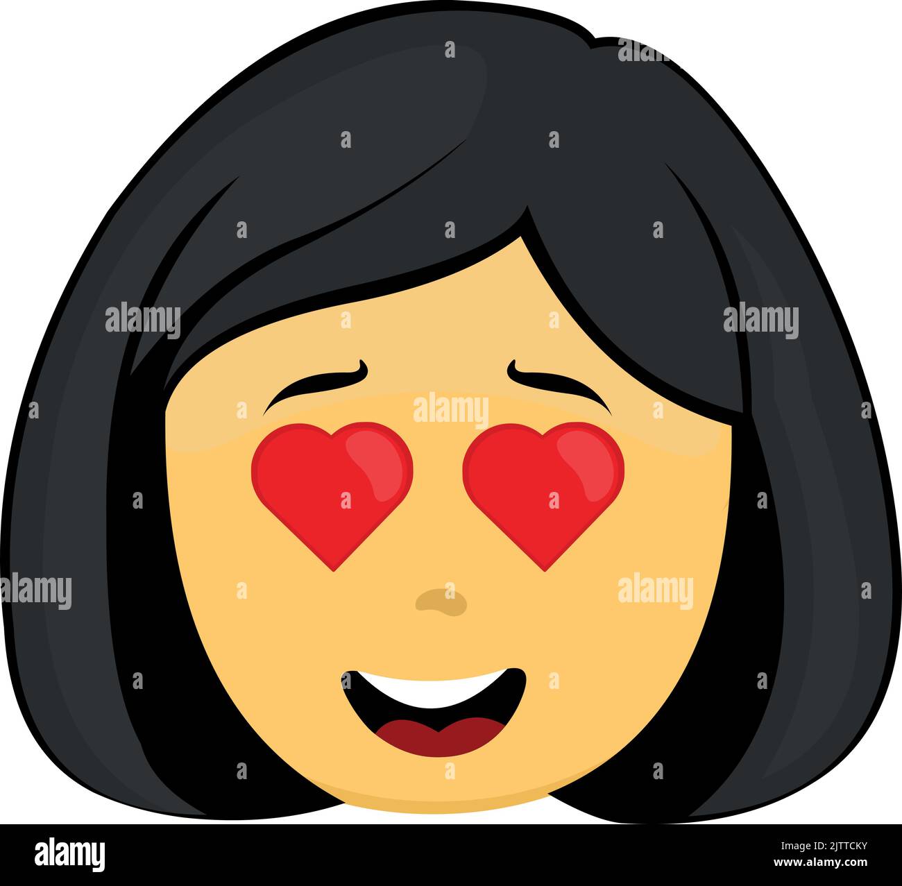 Vector Emoticon Illustration eines gelben Cartoon Frau Gesicht mit einem Ausdruck von Liebe und Augen in Form von Herzen Stock Vektor