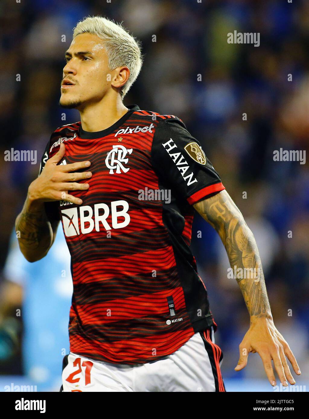 31.. August 2022. José Amalfitani Stadium, Liniers, Buenos Aires, Argentinien; Pedro von Flamengo, Feiert sein Ziel beim MatchVélez Sársfield und Flamengo, Semifinale von CopaLibertadores 2022 Stockfoto