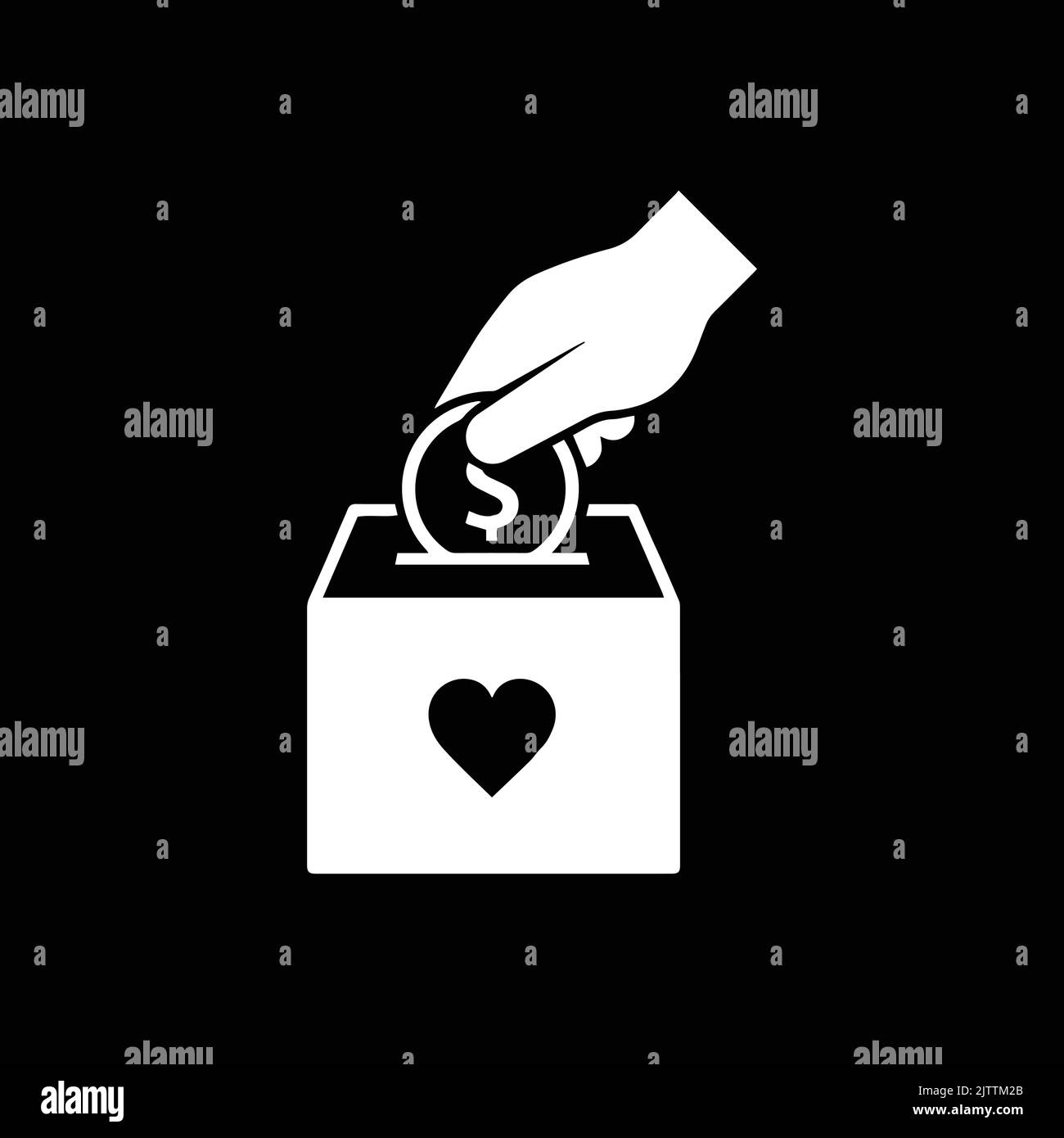 Spendenbox - Herz und Geld - Spendenbox, Charity Hand, Love and Care Symbol für die Welt der Wohltätigkeitsorganisation und der Spendentage Zeichen und Symbole Stock Vektor