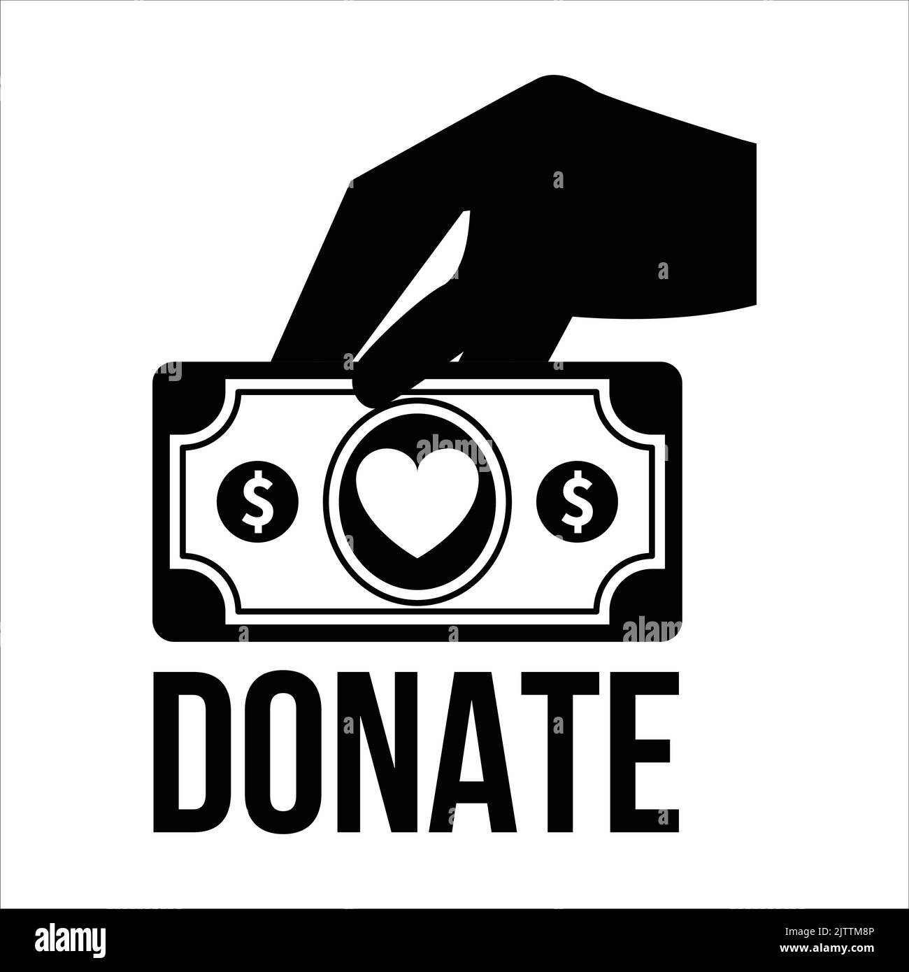 Donate Icon - Geld in der Hand für Spende Vektor schwarz Icon Logo - World Charity und Spende Tag Zeichen und Symbole Stock Vektor