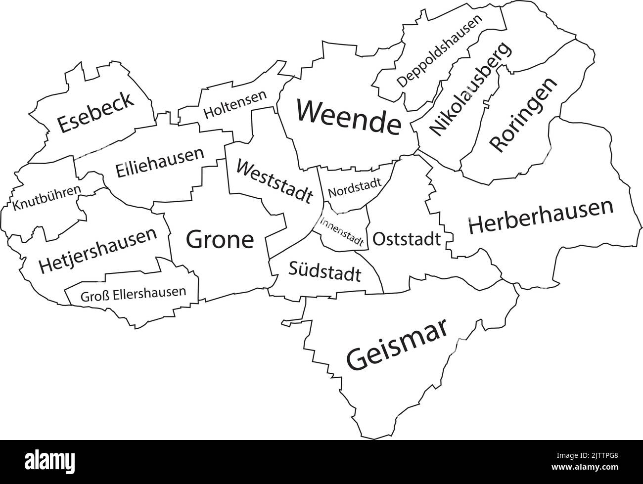 Weiß getaggte Bezirkskarte von GÖTTINGEN, DEUTSCHLAND Stock Vektor