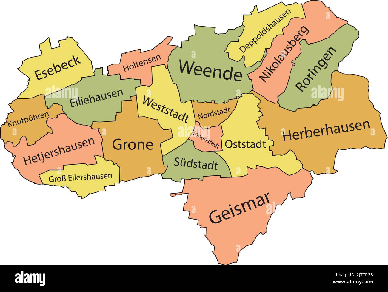 Pastellgetaggte Stadtteile-Karte von GÖTTINGEN, DEUTSCHLAND Stock Vektor