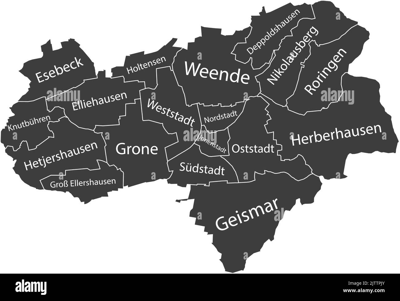 Dunkelgrau getaggte Bezirkskarte von GÖTTINGEN, DEUTSCHLAND Stock Vektor