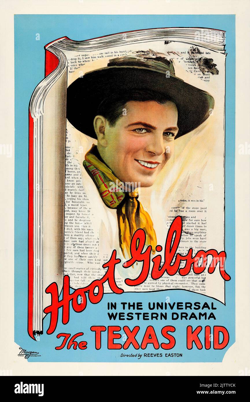 Vintage Filmplakat - Western - Hoot Gibson - amerikanischer Stummfilm Western - The Texas Kid - 1920 Stockfoto