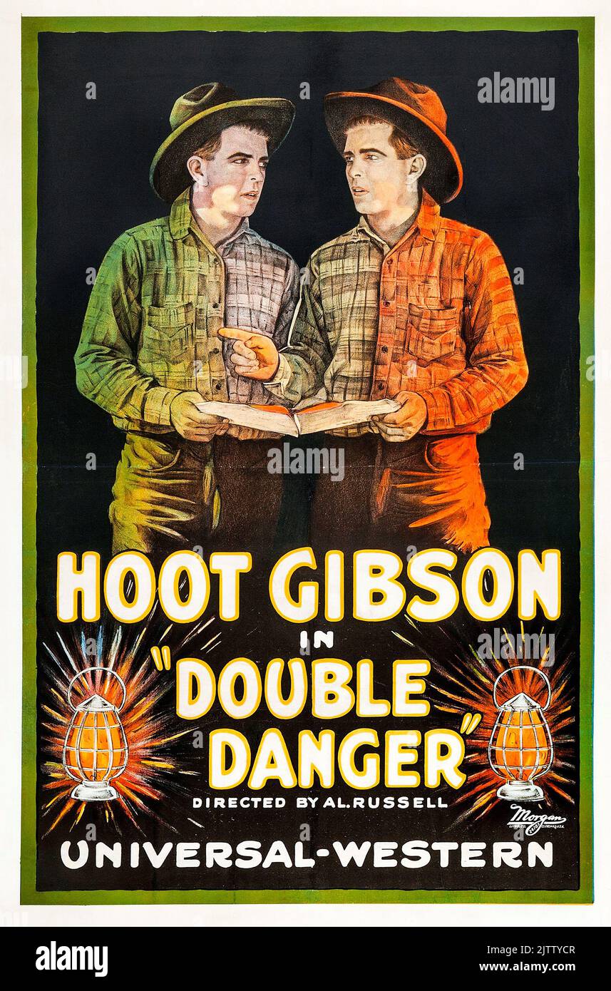 Vintage Filmposter - Western - Double Danger ist ein westlicher Kurzfilm aus dem Jahr 1920 von Albert Russell mit Hoot Gibson Stockfoto