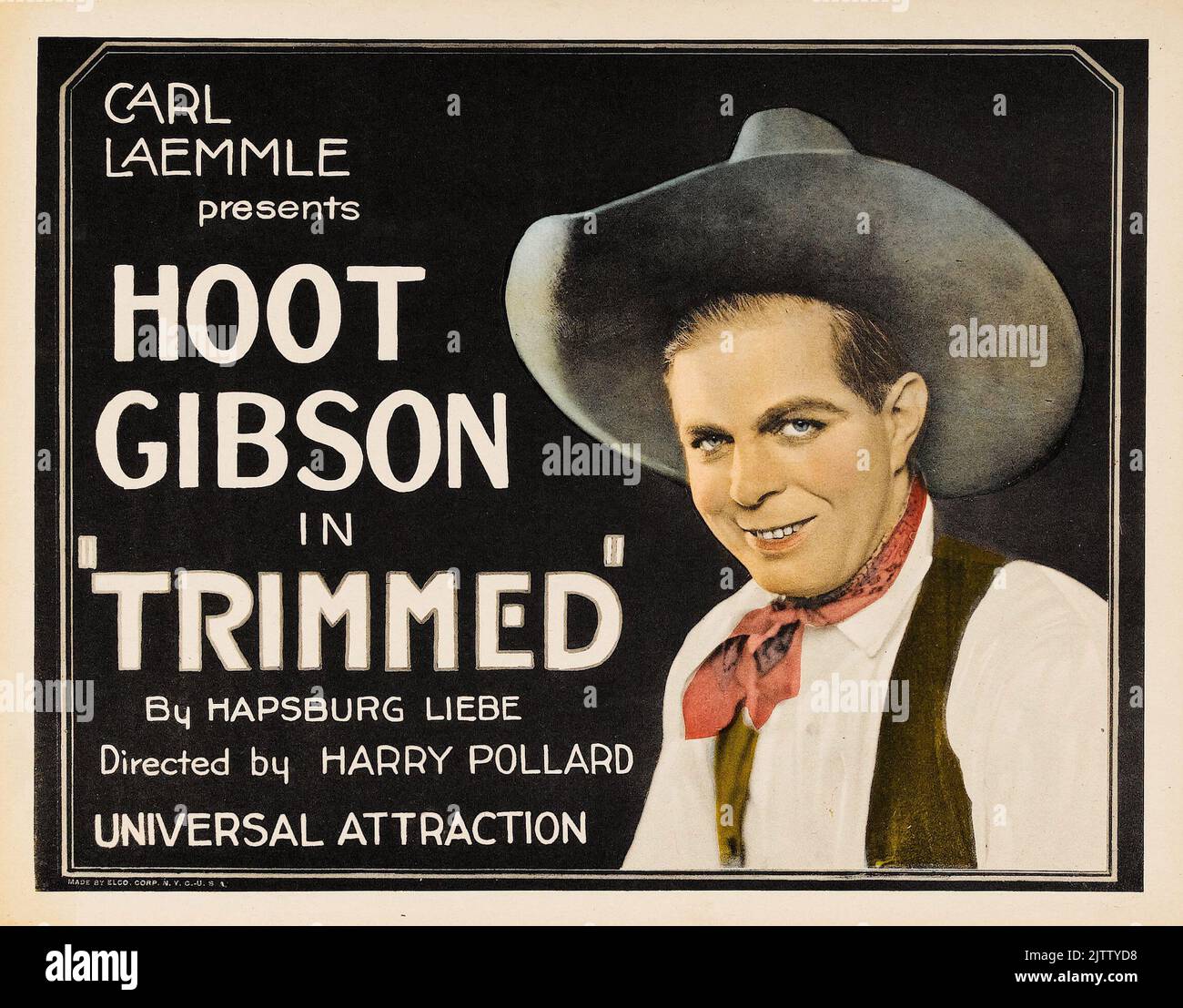 Vintage Filmplakat - Western - getrimmt (1922) mit Hoot Gibson - American Western Stockfoto