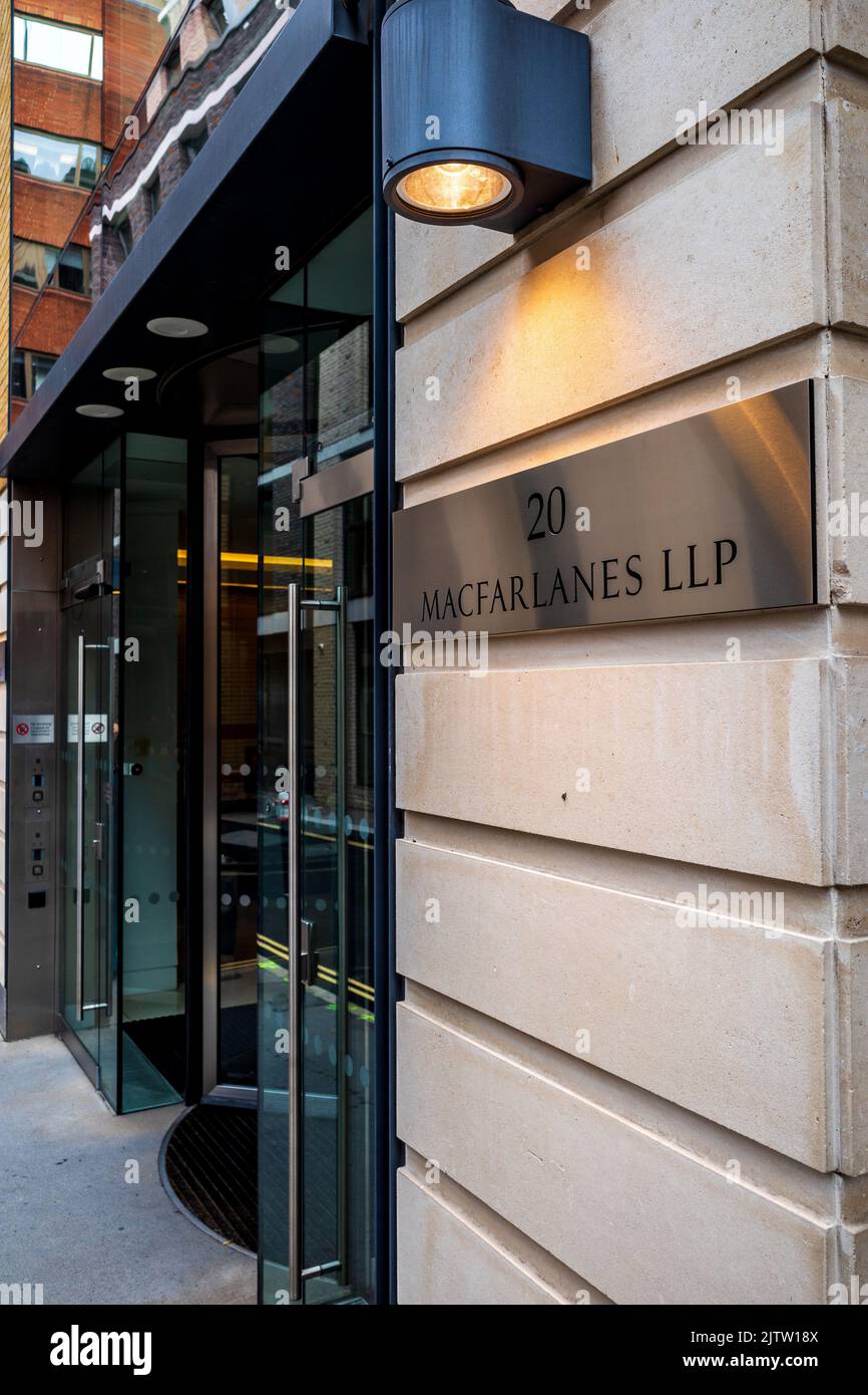 Macfarlanes LLP HQ London - City of London Anwaltskanzlei Macfarlanes HQ, 20 Cursitor St London. Macfarlanes ist eine Anwaltskanzlei mit Sitz in London Stockfoto