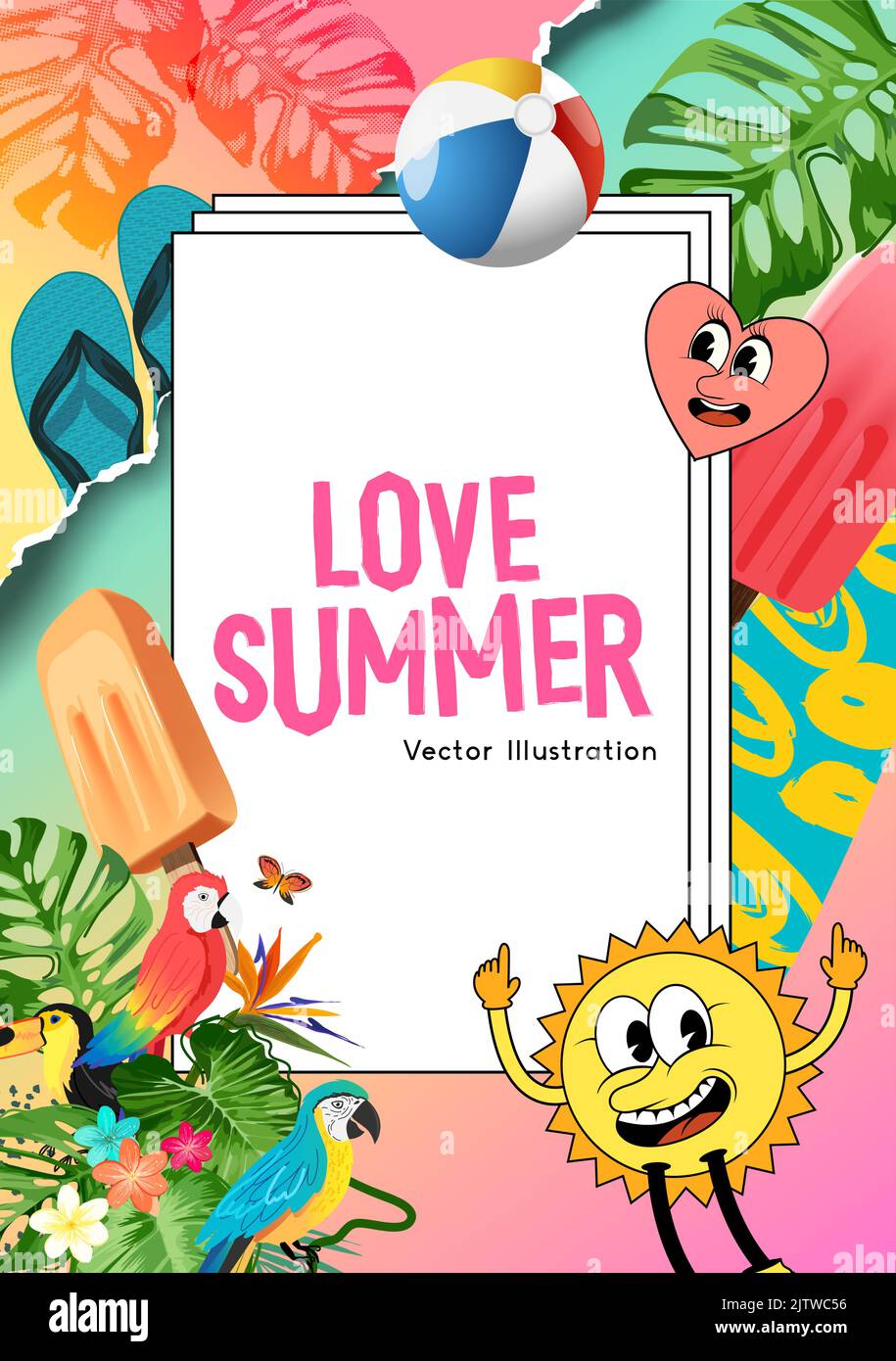 Sommer Collage Urlaub Hintergrund Mash up Layout. vektor-Illustration Stock Vektor