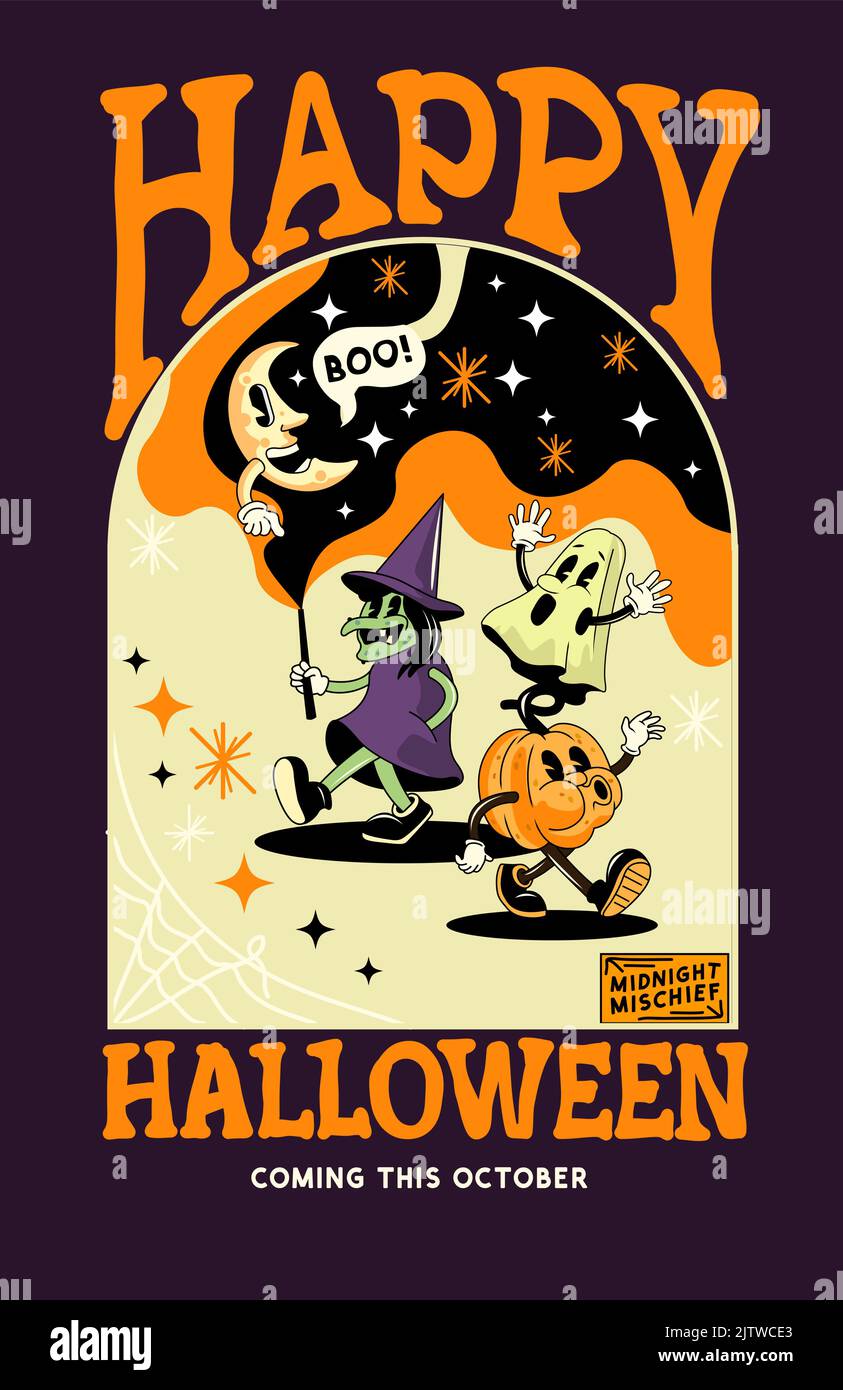Happy Halloween Vintage Stil Party Hintergrund Layout. Vektorgrafik Stock Vektor
