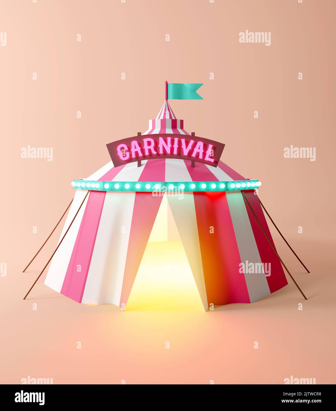 Ein geschmückter Zirkus und Karneval stellten Zelt für Veranstaltungen und Unterhaltung auf. 3D Illustration Stockfoto