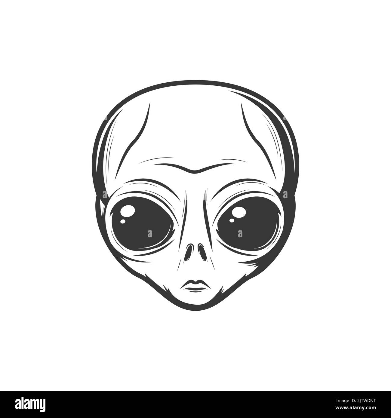 Marsianer Kopf, Fiktionscharakter mit großen Ohren isoliert mystisches Gesicht. Vektor ufo Eindringling paranormal alien, außerirdischen futuristischen paranormalen Wesen. Stock Vektor